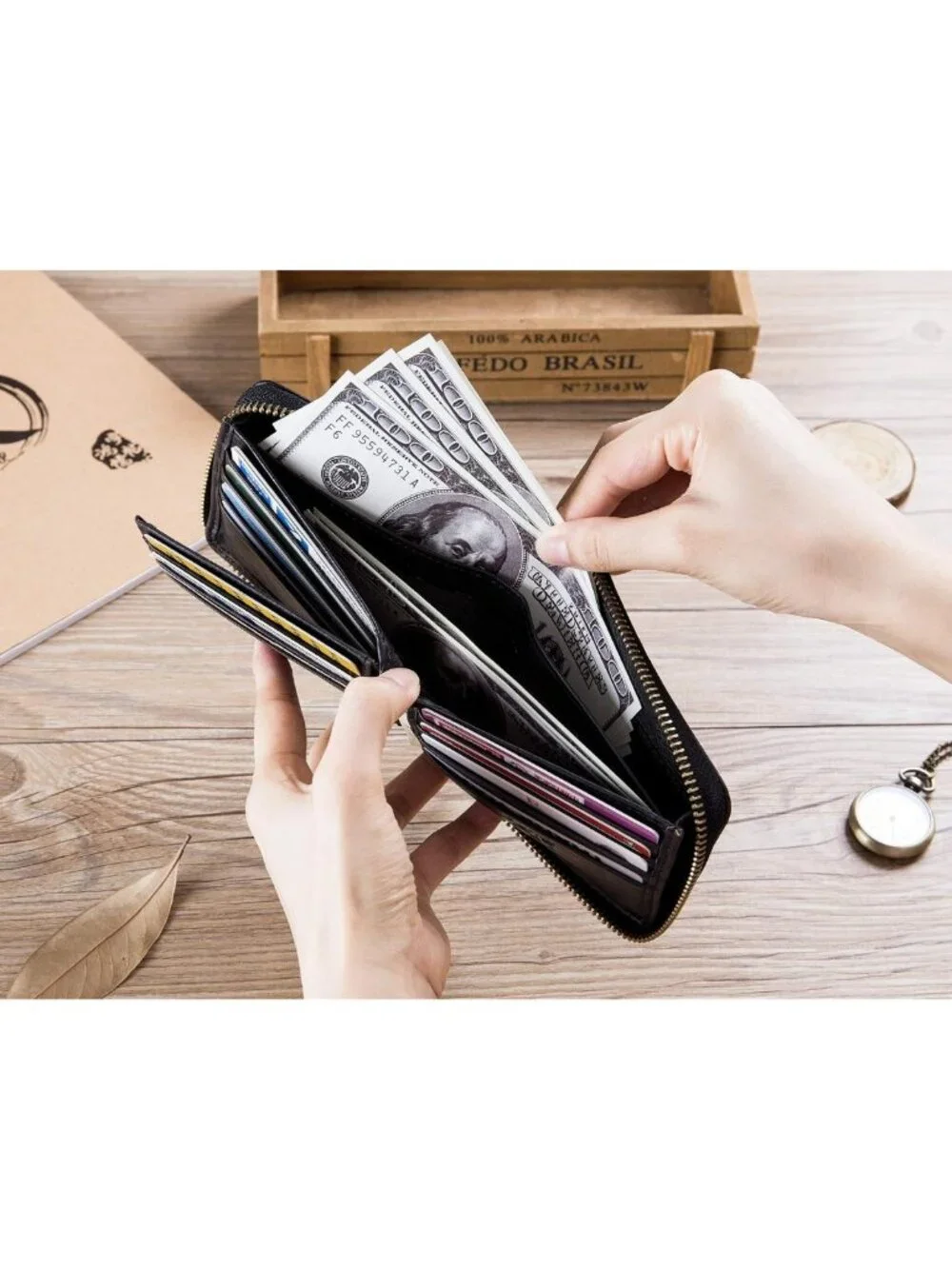 Genuine Leather RFID Blocking Bifold Wallet - Secure Zip Around, Multi Credit